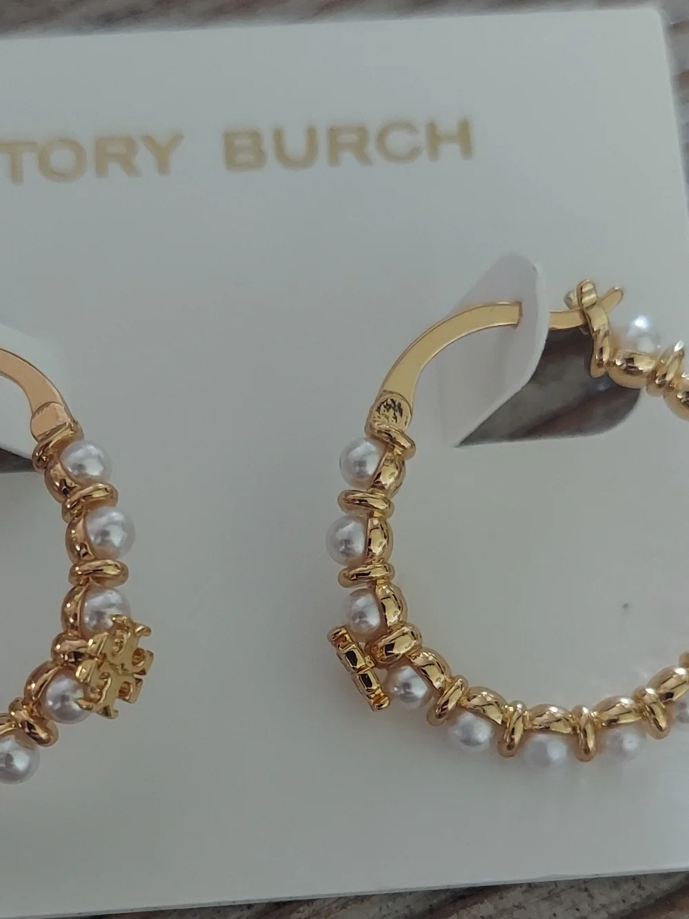 Tory Burch Gold Hoop Earrings with Pearl Accents